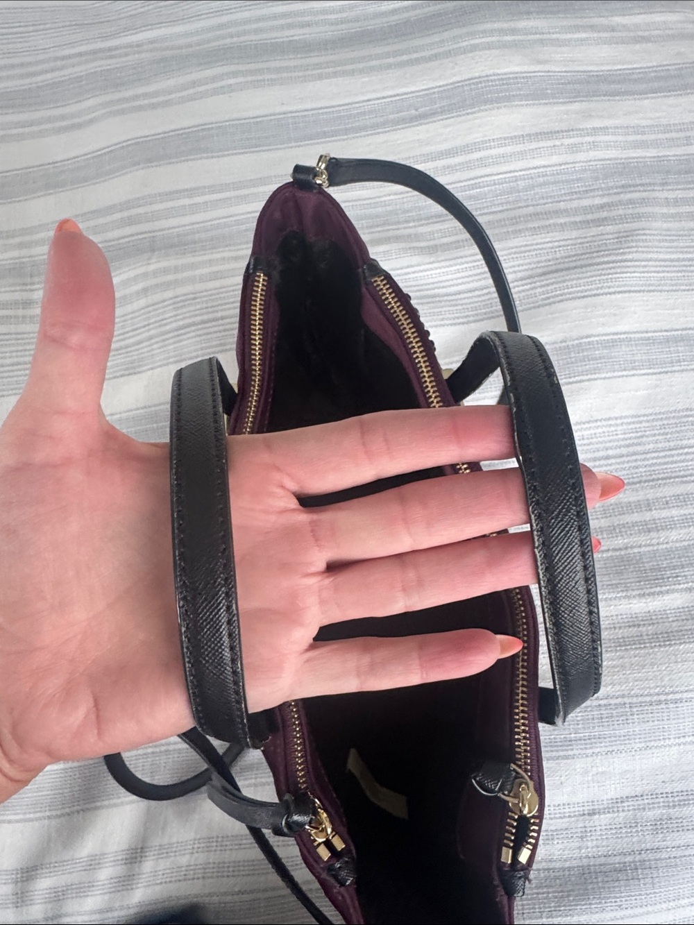 kate spade plum tote with black handles and jeweled accents - Picture 6 of 6